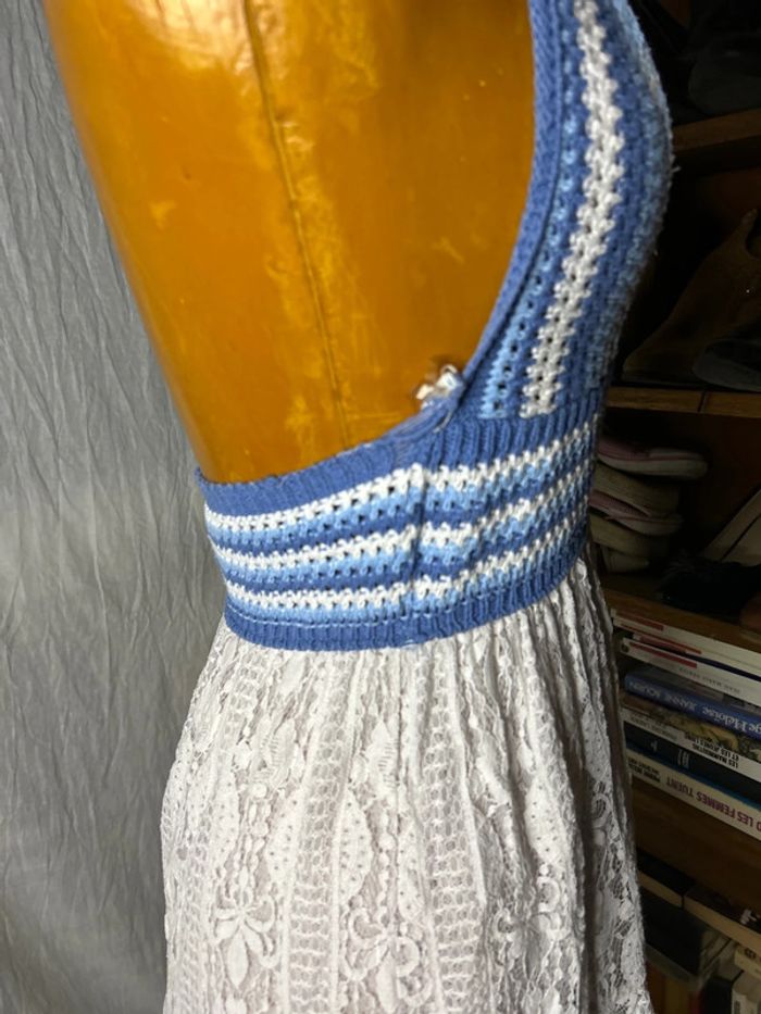 Robe maille dentelle bleu blanc - photo numéro 5