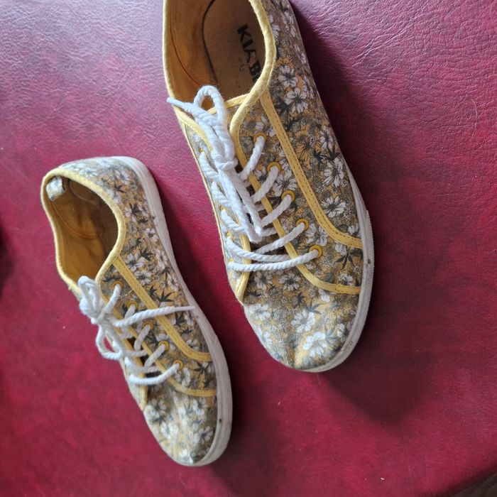 T41 basket toile jaune fleuri - photo numéro 2