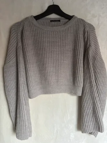 pull gris manche chauve souris en maille taille M ~ trendyol
