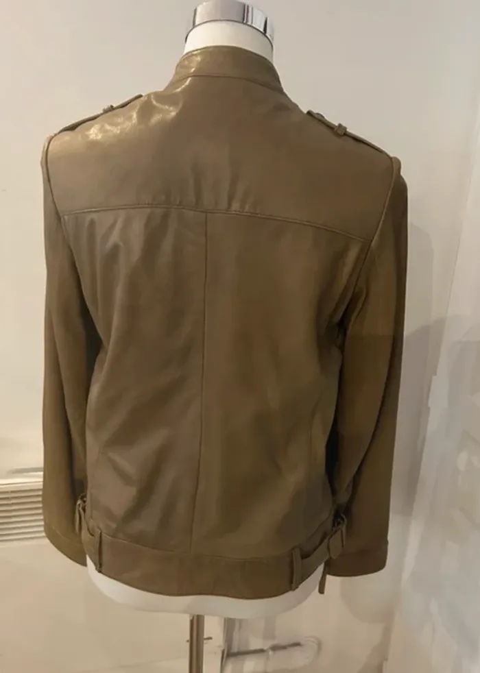 Kookai veste en cuir beige kaki , femme taille 38 - photo numéro 2