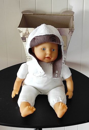 Bonnet aviateur bébé garçon 6 mois – blanc et marron