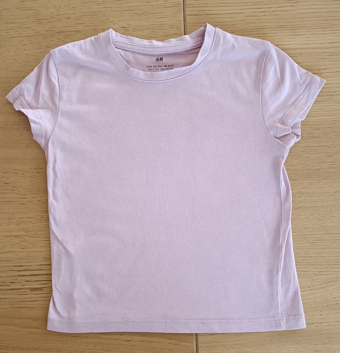 LOT : 6 t-shirts col rond manches courtes coton H&M unis 2-4 ans fille - photo numéro 3