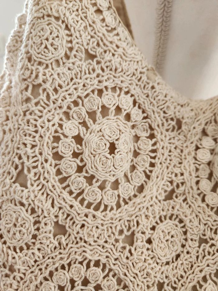 Sac à main beige/crème crochet - photo numéro 3