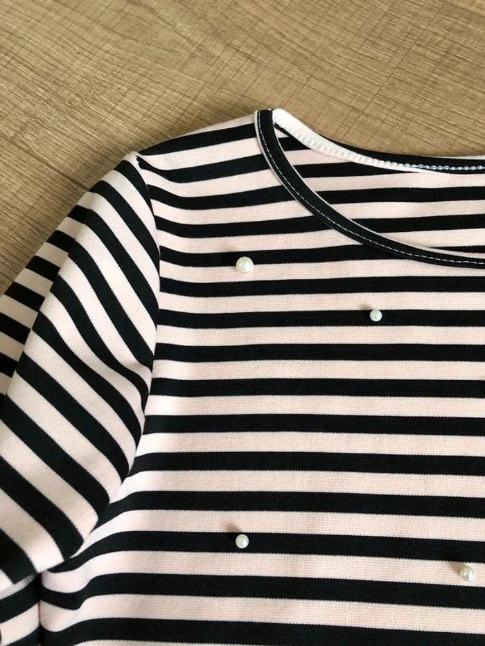 Haut rayé rose clair et noir taille XS excellent état - photo numéro 14