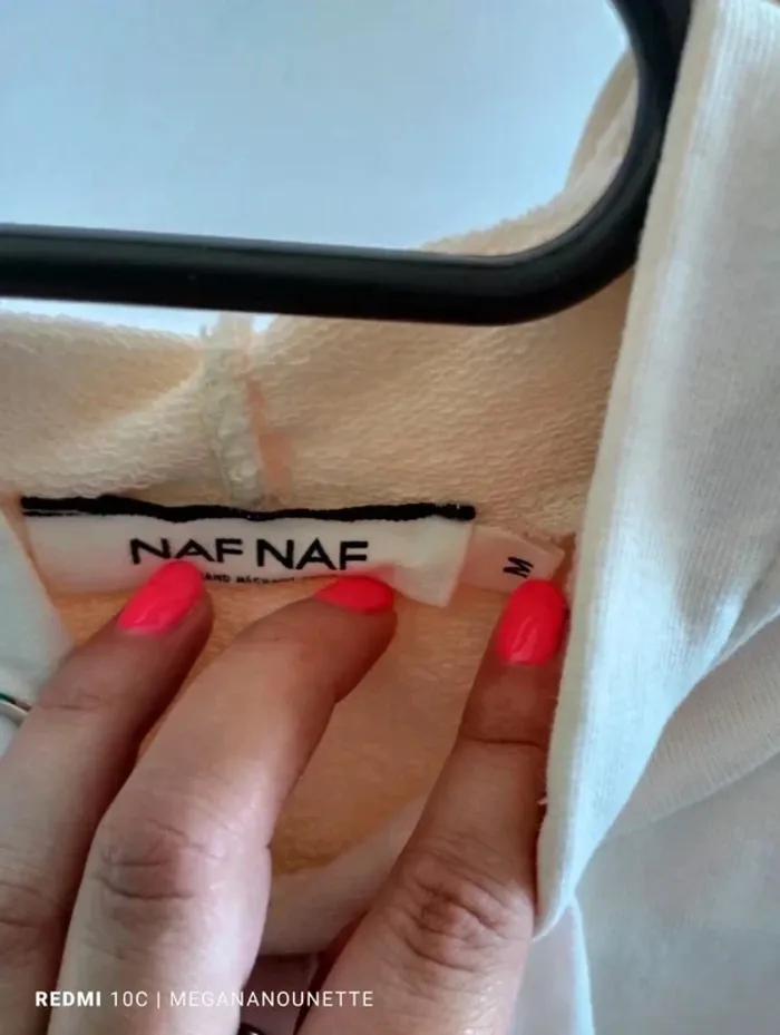 🤍 Robe Pull à Capuche Crème – Taille 38 – Naf Naf – Neuve – 100% Coton - photo numéro 3