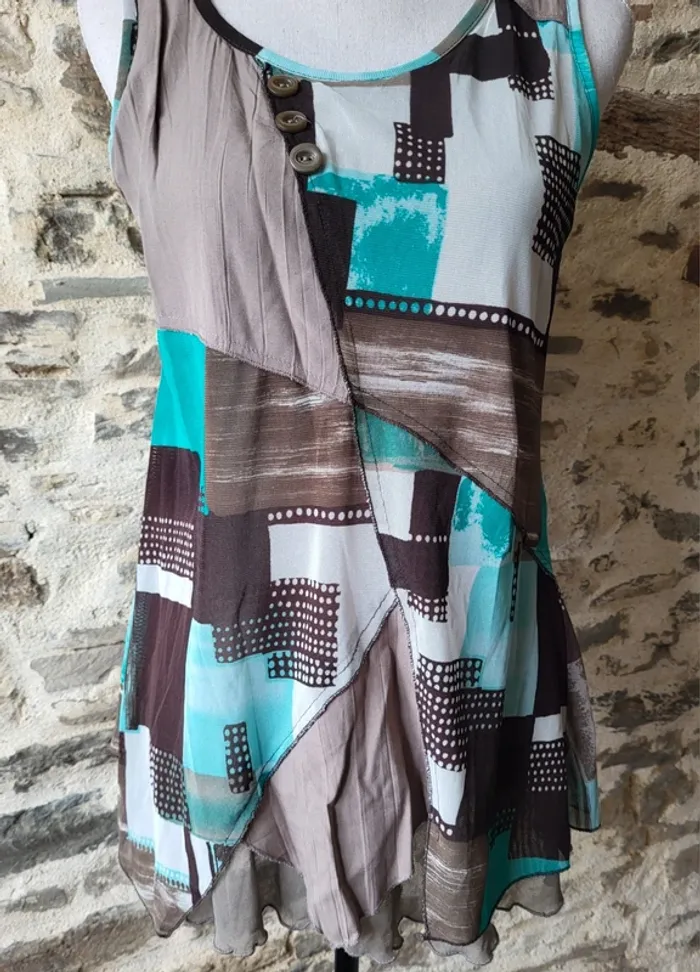Débardeur à motifs marron beige et bleu turquoise La Redoute Taille 1 ou 36 - photo numéro 3