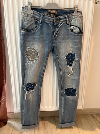 Jean patchwork strass
