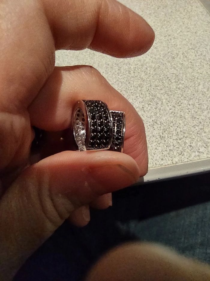 Boucles d'oreilles en argent recto verso strass blanc ou noir - photo numéro 4