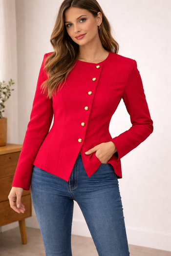 Veste blazer rouge doublée avec épaulettes Taille 38 faite par une couturière Neuve