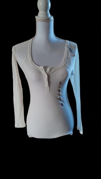 Tee-shirt manches longues blanc ajouré S