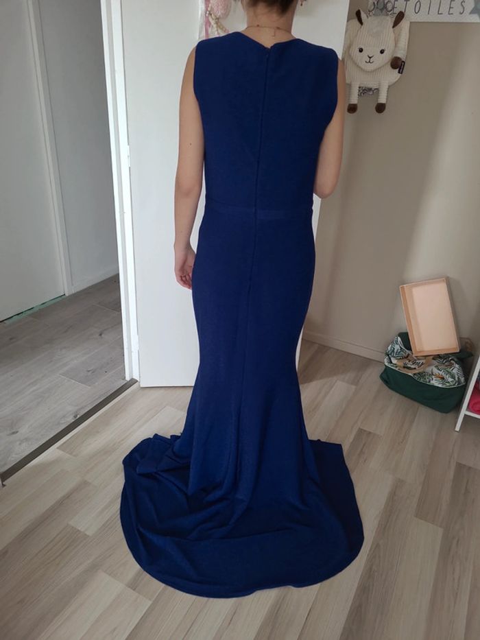 Robe de soirée fendue bleu électrique paillettes manche courte col V T44 neuve avec étiquette Inset - photo numéro 2