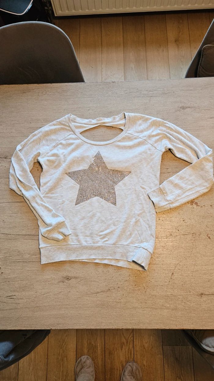 Pull léger gris très clair à manches longues, avec étoile en sequins, Only, M, nickel