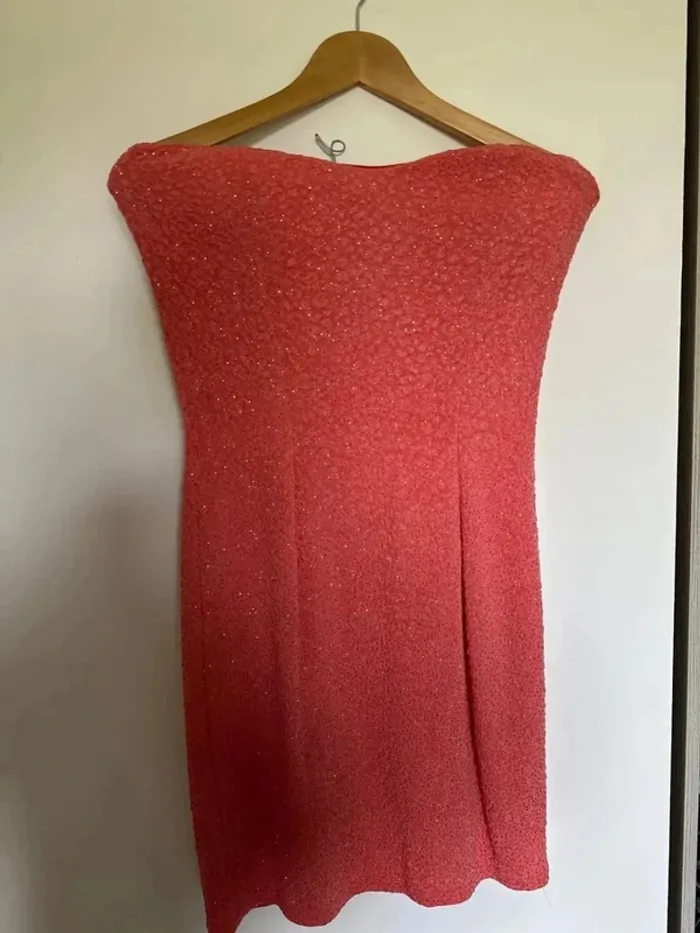 Femme M - robe soirée cocktail corail paillette - photo numéro 3