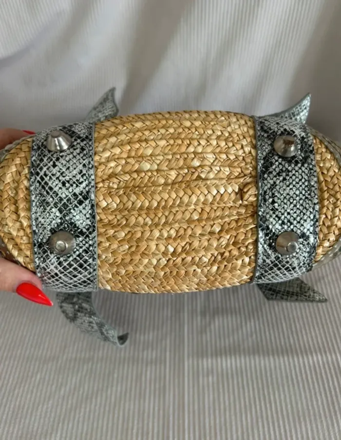 Sac à main paille sequin argenté effet pitons - photo numéro 3
