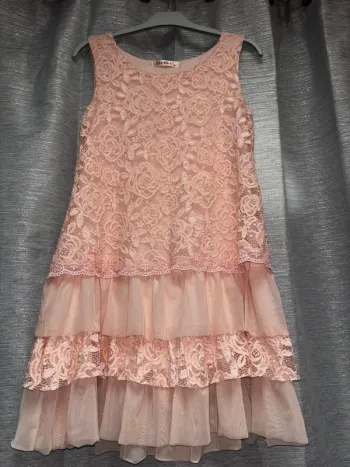 Tunique dentelle et tulle rose, robe courte, tunique/robe Cicero taille M