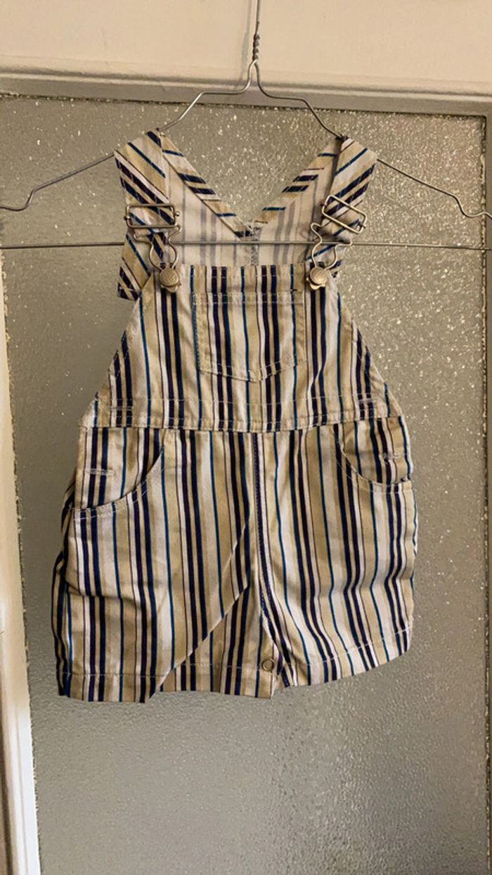 Salopette kimbaloo a rayures bleu beige blanc a pression 6 mois