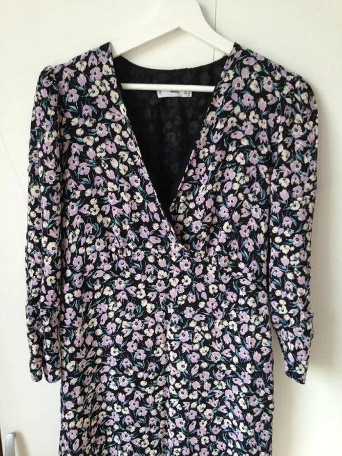 Robe longue col V manches 3/4 fleuries fluide 40 MNG - photo numéro 3