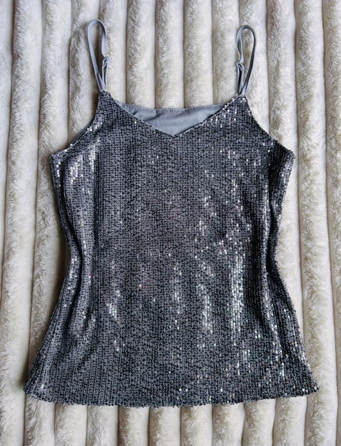 🐚 Top argenté à sequins - photo numéro 2