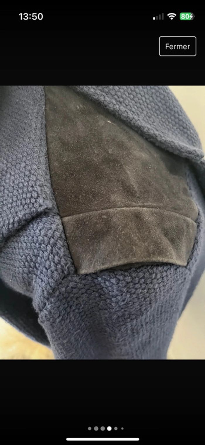 Manteau bleu et cuir noir Maje L - photo numéro 4