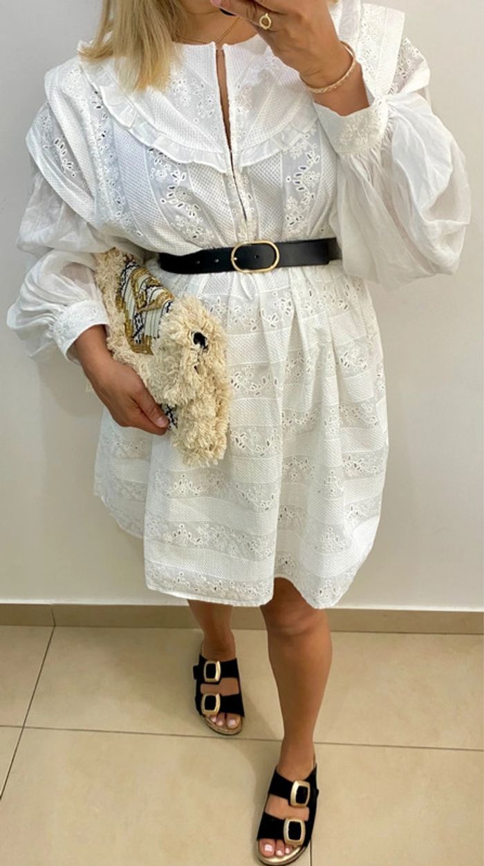 Robe Russa Blanche Brodée Claudie Pierlot Taille 42 - photo numéro 2