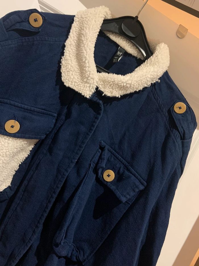🔝 Veste manches longues Zara bleue marine effet mouton en coton et lin taille S 36 - photo numéro 3