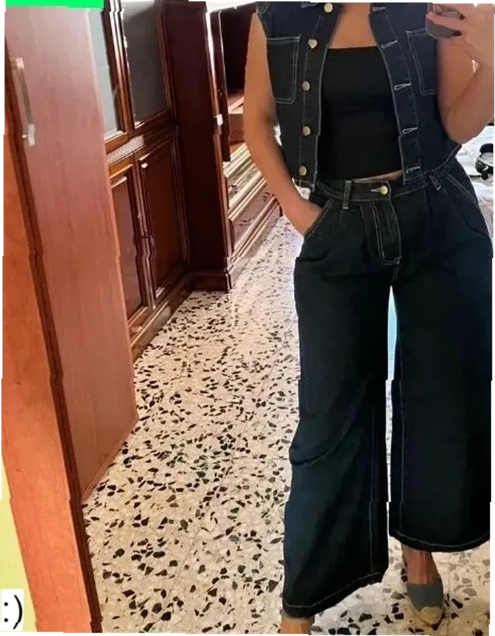 Ensemble denim sans manches canon et tendance