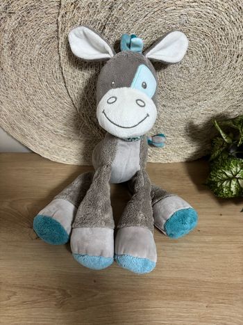 Doudou cheval Gaston Cyril gris bleu nattou 34 cm 