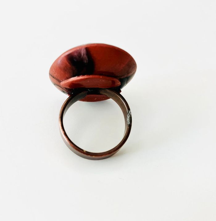 Bague ronde style baroque fait main marron et blanc cassé + noir - taille 54 - photo numéro 5