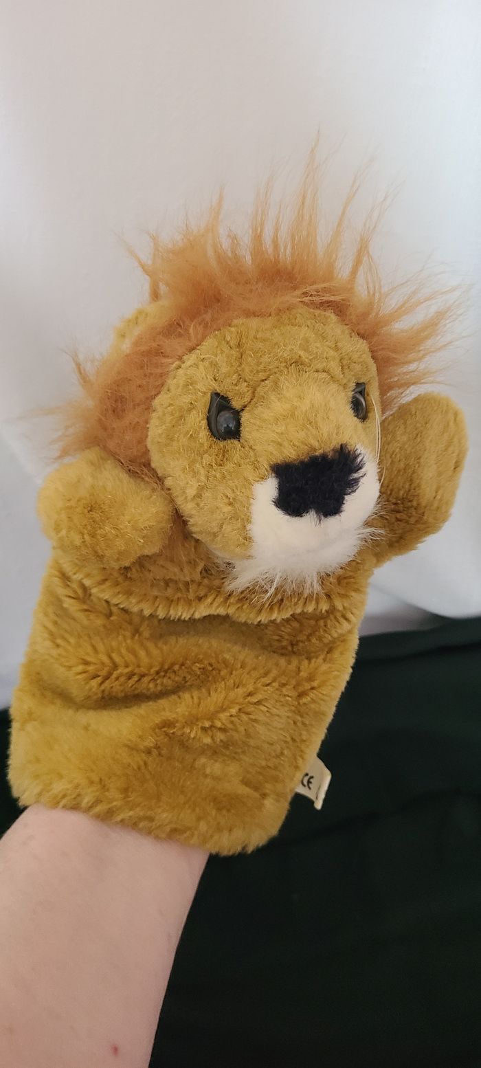 LION DOUDOU CP MARIONNETTE PELUCHE A MAIN MARRON - photo numéro 3