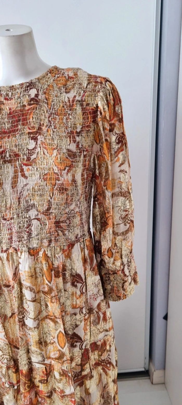 Robe imprimée longue marron orange beige lurex doré 38 - photo numéro 2