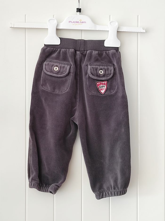 Pantalon jogging bébé garçon 12 mois – velours gris – poches et cordon - photo numéro 3