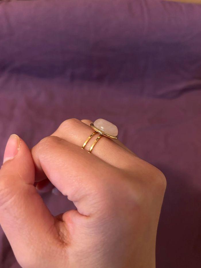 Bague pierre quartz rose • Taille ajustable - photo numéro 3