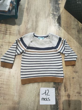 Pull gris bleu marine manches longues pour bébé garçon 12 mois obaïbi