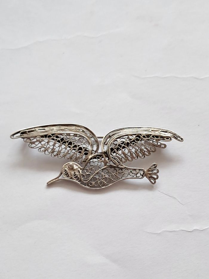 Broche vintage filigrane mouette en argent