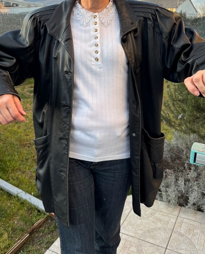 Veste blouson en véritable cuir Noir taille 42 - photo numéro 6