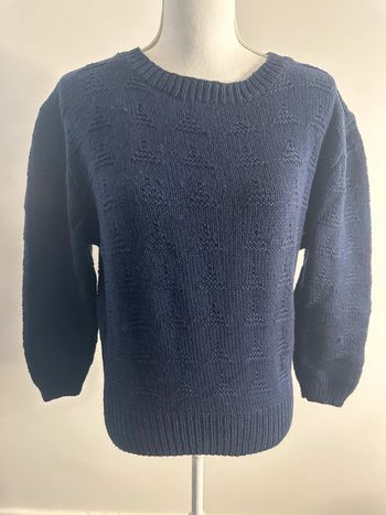Pull en maille motifs triangles bleu marine Vintage T40/42