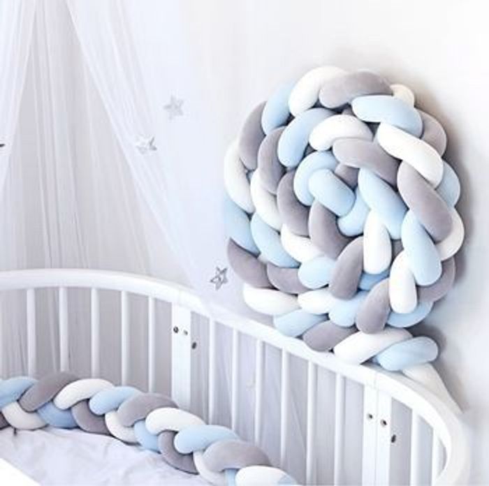 Tresse de lit bébé 4m – Protection Berceau / Lit – Bleu, Blanc, Gris - photo numéro 2