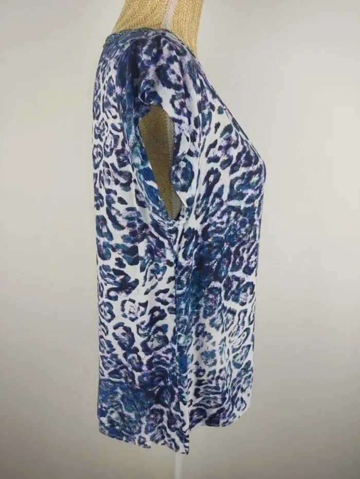 Blouse / top manches courtes léopard violet noir bleu blanc taille L Sud Express - photo numéro 3