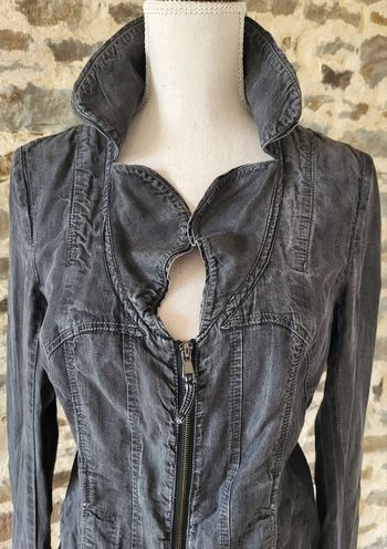 Veste en jean grise Bréal Taille 38 ceinture à nouer au dos