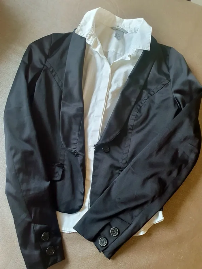 Veste blazer noir Zara chemise blanc HetM S 36 - photo numéro 3