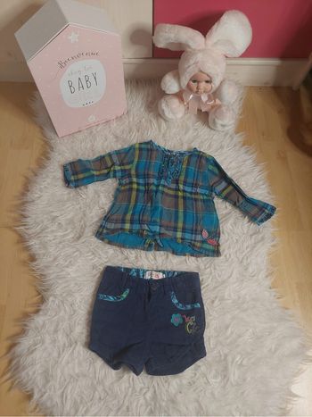 Ensemble bébé fille short + blouse La Compagnie des Petits 6 mois TBE 👶