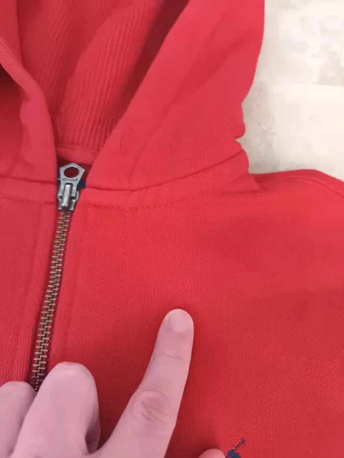 Sweat capuche zippé Ralph Lauren homme M rouge logo marine excellent état - photo numéro 10