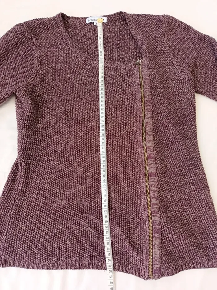 Jolie petite veste en maille métallisée style perfecto prune Scottage taille M - photo numéro 5