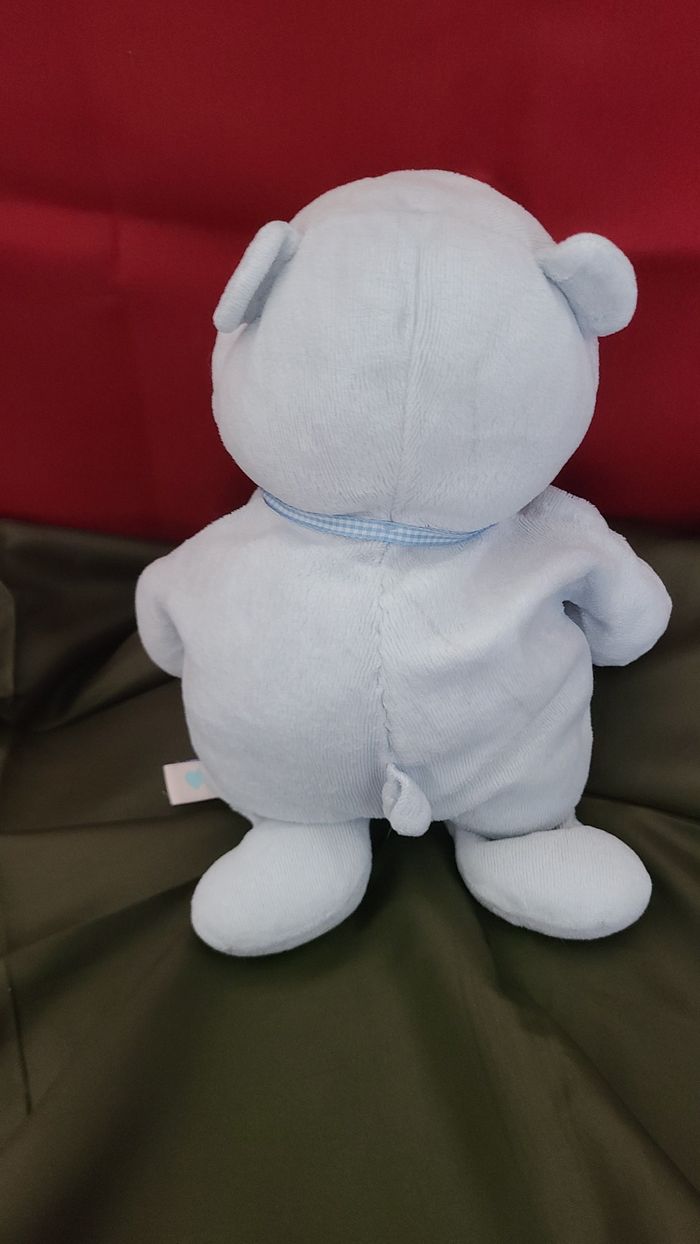 doudou ours bleu vichy bleu cœur étiquette enfant cœur bleu - photo numéro 2