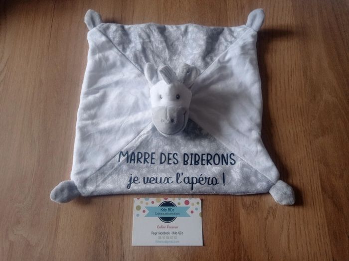 Doudou mouchoir mixte zèbre humoristique blanc et gris