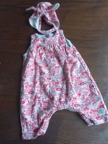 Salopette longue et son béguin assorti petit bateau 1mois