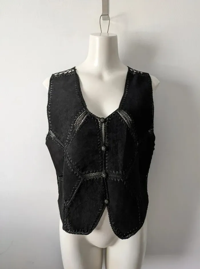 Gilet vintage en cuir daim - taille 40 - photo numéro 3