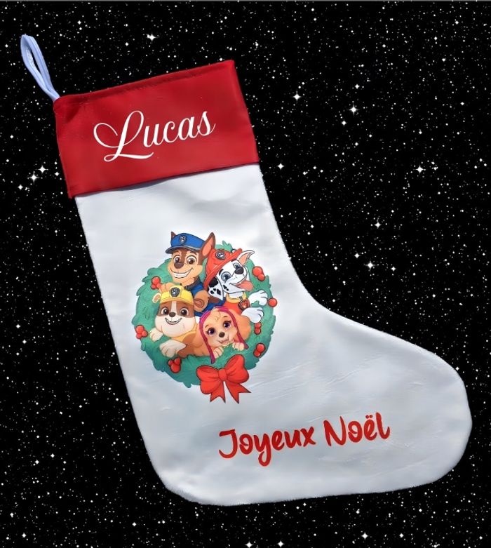Grande chaussette de Noël personnalisée pat patrouille
