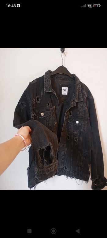 Veste en jeans oversize Zara super tendance taile L déchiré 