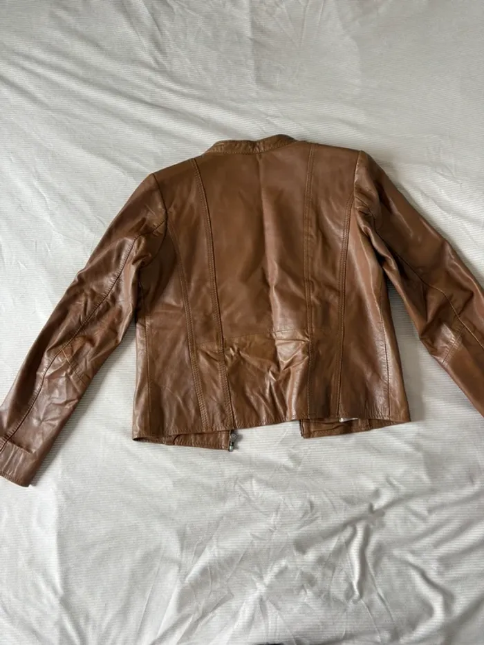 Veste en cuir marron Naf Naf 100% agneau – T.40 - photo numéro 6